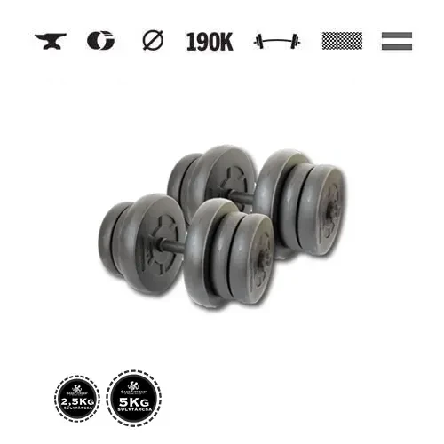 GazoFitness® Kurzhanteln 2 × 21,5 kg (gesamt 43 kg) mit Gewindestangen – Scheiben 4 × 5 kg + 8 × 2,5 kg