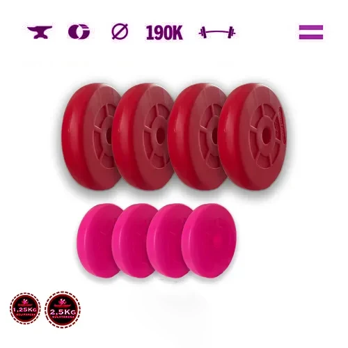 GazoFitness® Hantelscheiben 4 × 1,25 kg + 4 × 2,5 kg (gesamt 15 kg), rot und rosa