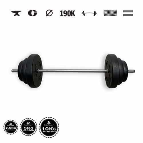 GazoFitness® Langhantel 37 kg – Scheiben 2 × 10 kg + 2 × 5 kg + 2 × 2,5 kg