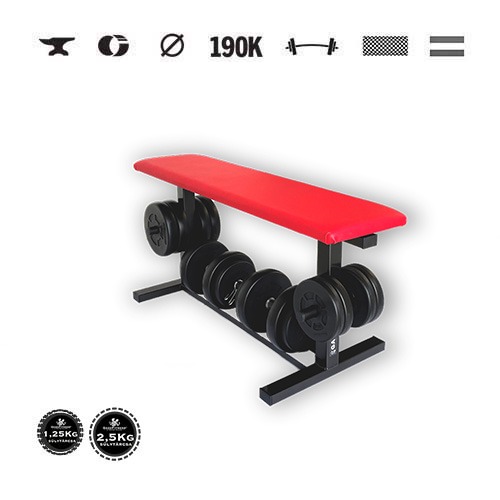 GazoFitness® Feste Hantelbank mit Scheiben- und Kurzhantelhalter (Gewichte gesamt 32 kg)