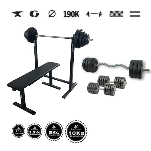 GazoFitness® Ständer + Hantelbank + Langhantel + SZ-Stange 96 kg