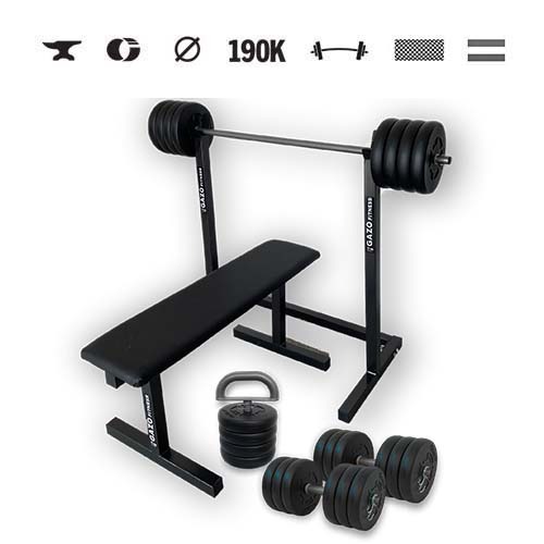 GazoFitness® Ständer + Hantelbank + Hardcore-Set + Kettlebell (gesamt 88,5 kg)