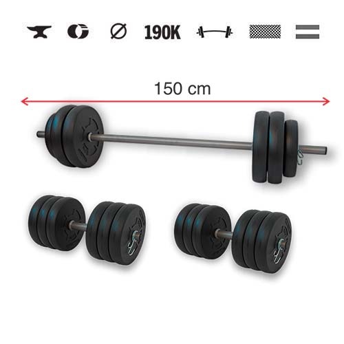 GazoFitness® Hantelset Hardcore 60 kg mit Stange 150 cm