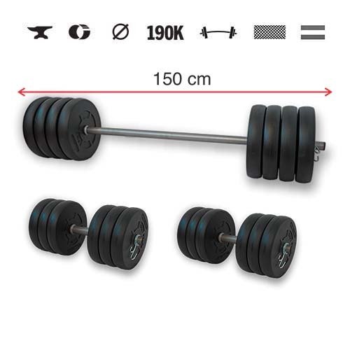 GazoFitness® Hantelset Hardcore 77 kg mit Stange 150 cm