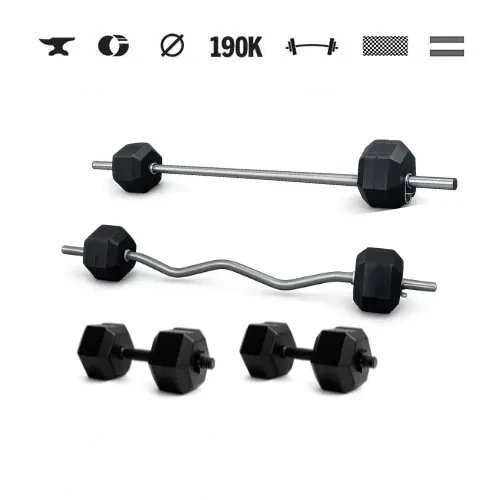 GazoFitness® Hantelset Hardcore mit Hexagon-Scheiben (gesamt 45 kg)