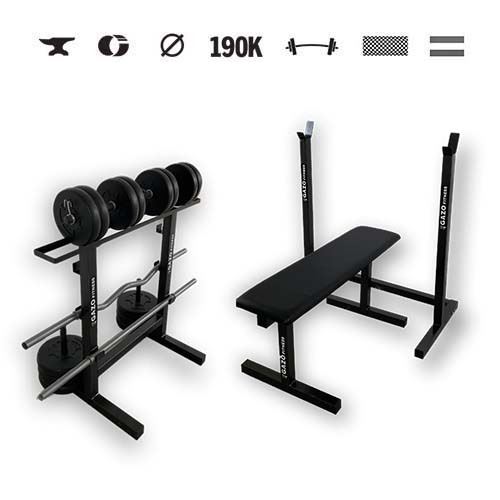 GazoFitness® Hardcore-Set 66 kg + Ständer, Hantelbank, Scheibenhalter