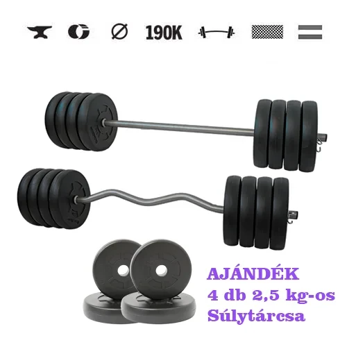 GazoFitness® Langhantel-Set 89 kg + Geschenk: 4 Scheiben 2,5 kg